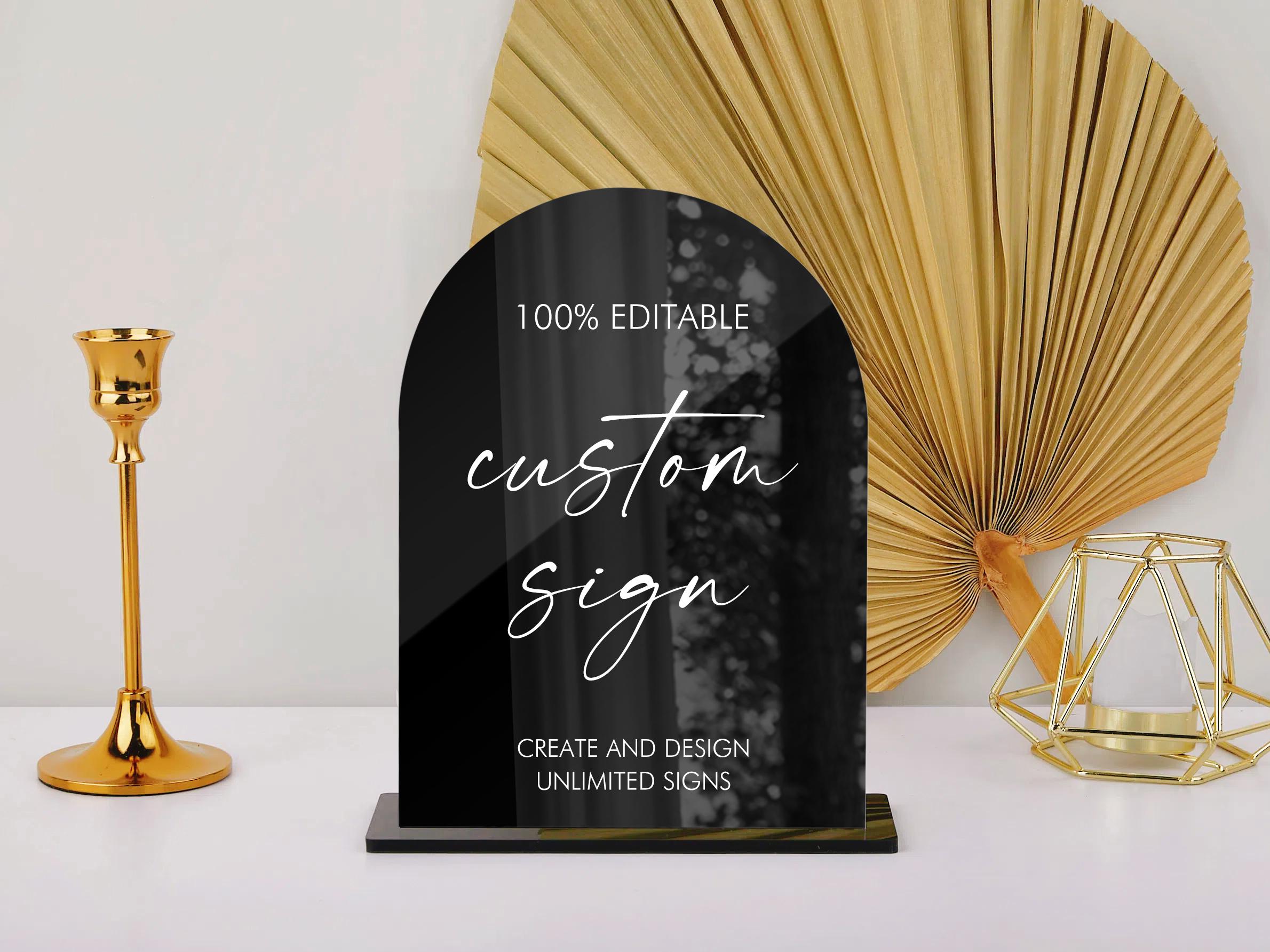 Custom Acrylic Sign, Personalized Acrylic Plaque with Stand, Small Business Sign, Wedding Sign, UV Printed, Black White Frost Clear Acrylic