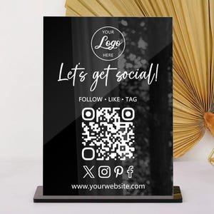Let's Get Social Sign, Small Business Social Media Sign, QR Code Sign, Facebook Instagram Sign, Follow Us on Social Media, Salon Beauty Sign