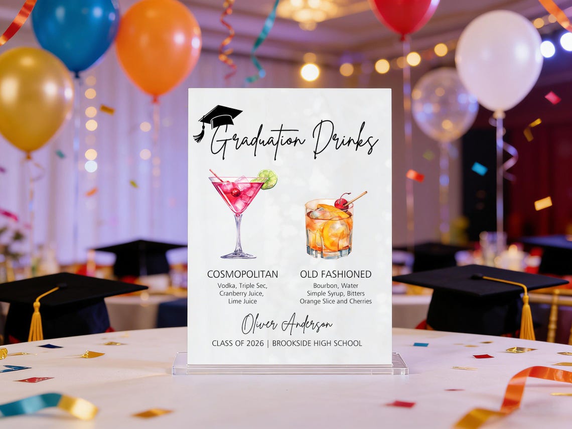 Personalized Graduation Drink Menu Sign, Custom Graduation Bar Menu ...