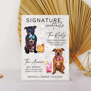 Enseigne pour boisson emblématique pour chien, enseigne pour cocktail emblématique pour animal de compagnie, enseigne pour bar de mariage minimaliste, enseigne pour bar en acrylique pour animaux de compagnie, carte de cocktails pour chien, carte de boissons pour chien