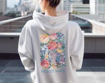 Unisex Heavy Blend™ Hooded Sweatshirt, Resist Hate Hoodie, Democratic, Matisse Inspired Hoodie, Floral Democratic Shirt, Anti-Fascism Artsy