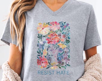 Resist Hate V-Neck Shirt for Protest Wear Clothing Justice Movement Peace Tee for Rally Wear Shirt Civil Rights Clothing Liberal TShirtful