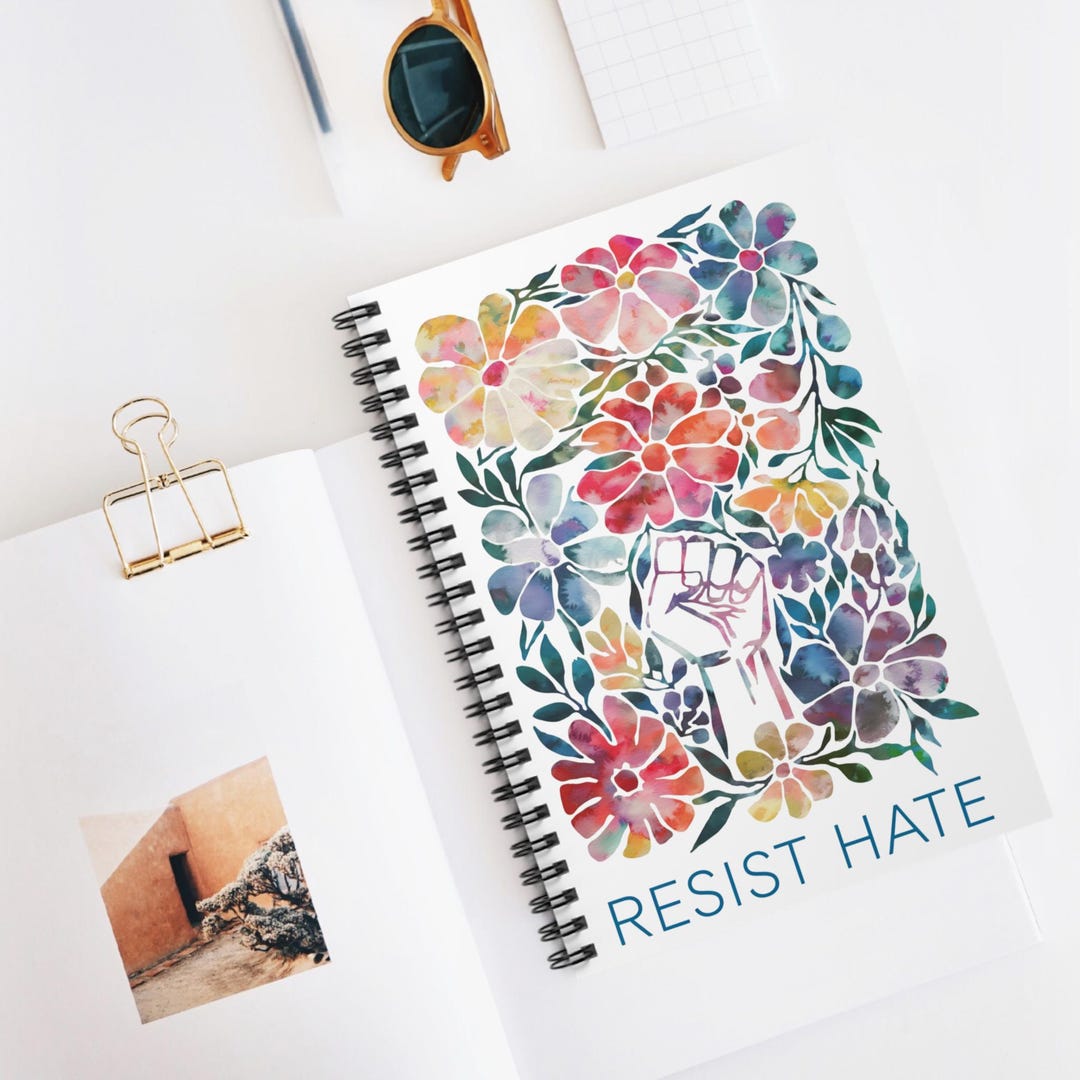 Floral Spiral Notebook, Resist Hate Journal, Liberal Gift, Kindness ...