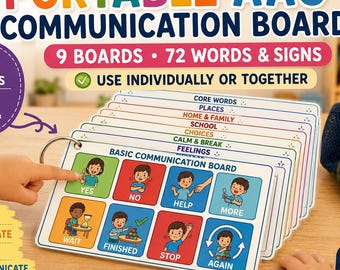 Portable AAC Communication Boards Lanyard, 9 Boards, 72 Words (Digital Download)