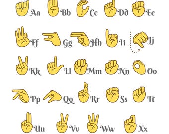 アメリカ手話（ASL）のアルファベット表（a-z）（デジタルダウンロード、印刷可能なPDFおよびPNGファイル）
