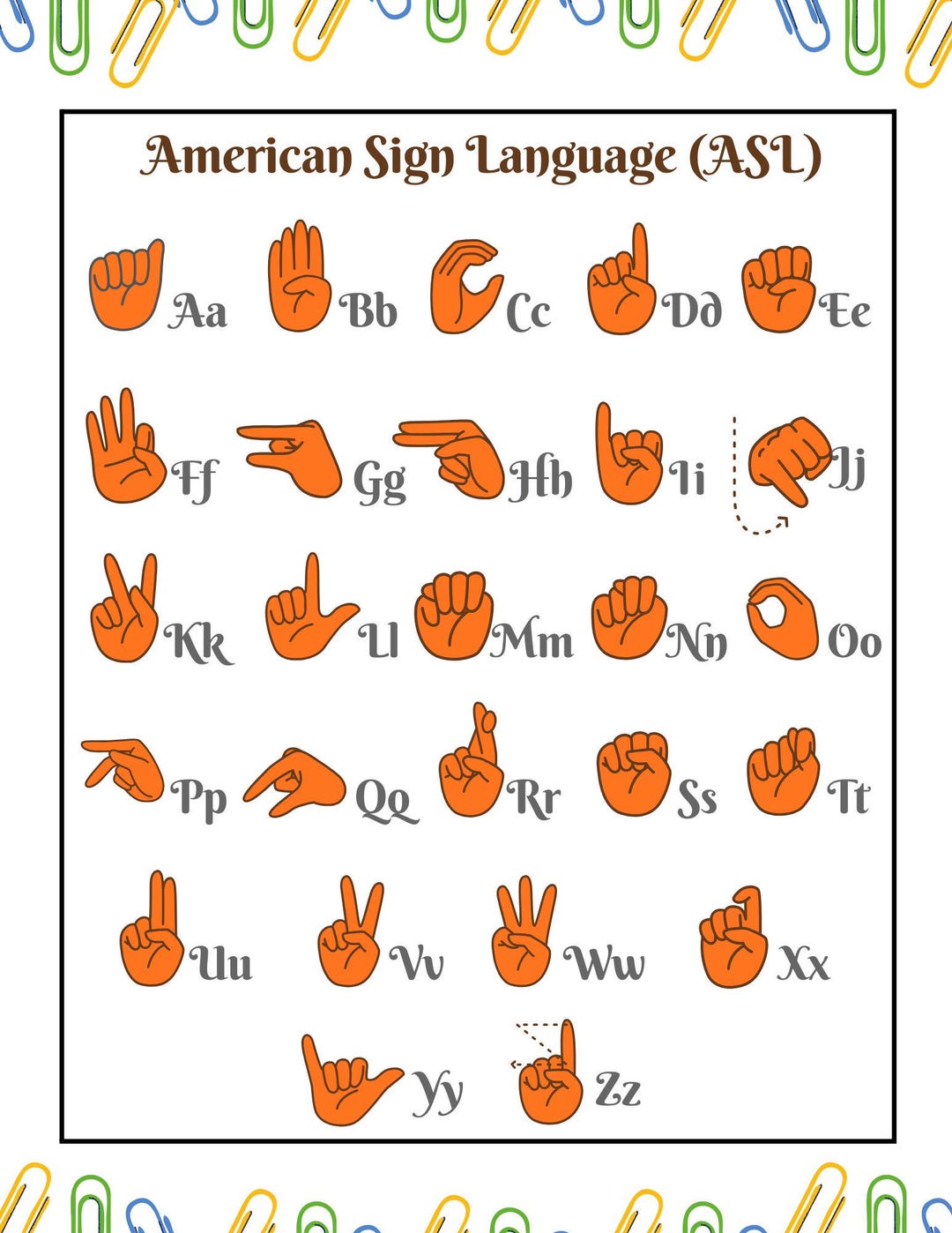 ASL Alphabet Chart Gift, American Sign Language Poster, Classroom Decor ...