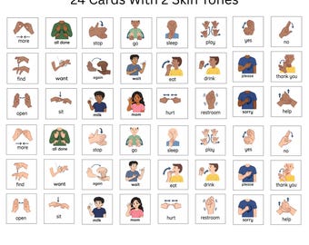 ASL Flashcards Printable | Sign Language Learning Cards for Kids (Digital Download)