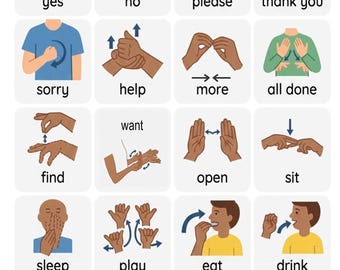 ASL Basic Needs Sign Language Chart, Visual Learning Poster (Digital Download)