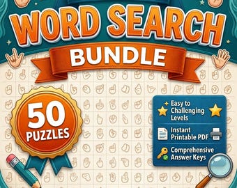 ASLワードサーチパズル（印刷可能なPDF）、手話学習ギフト、教育アクティビティ、デジタルダウンロード
