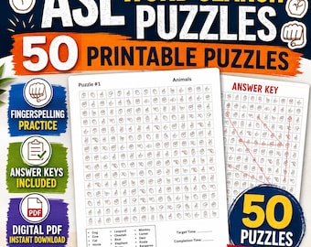 ASL Word Search Puzzles, Fingerspelling Practice, Printable PDF, American Sign Language Activity