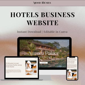 Hotel Website Template, Hospitality Website Design, Canva Hotel Site, Vacation Rental Website Resort Website Template Editable Business Site