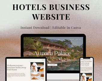 Plantilla de sitio web de hotel, diseño de sitio web de hostelería, sitio web de hotel en Canva, sitio web de alquiler vacacional, plantilla de sitio web de resort, sitio web comercial editable