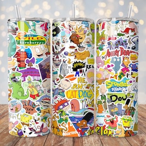90s 1990s Throwback Cartoons Tumbler Wrap | 20 oz Sublimation PNG | 90s Nostalgia Tumbler Design | Instant Digital Download