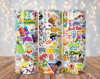 90s 1990s Throwback Cartoons Tumbler Wrap | 20 oz Sublimation PNG | 90s Nostalgia Tumbler Design | Instant Digital Download
