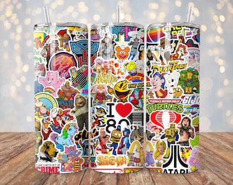 80s 1980s Throwback Shows Movies Tumbler Wrap | 20 oz Sublimation PNG | 80s Nostalgia Tumbler Design | Instant Digital Download