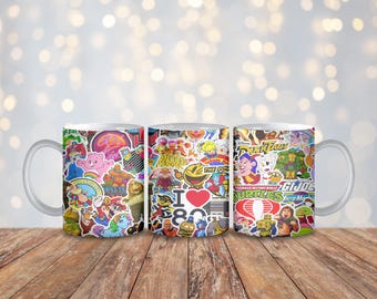80s 1980s Throwback Mug Wrap | 11 oz Sublimation PNG | 80s Nostalgia Mug Design | Instant Digital Download