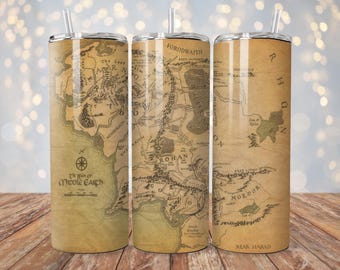 Fantasy Movie Books Map Tumbler Wrap | 20 oz Sublimation PNG | LOTR-Inspired Design | Instant Digital Download