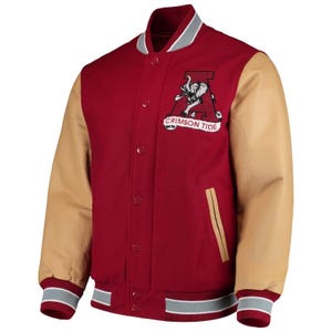 Letterman Red Wool and Beige Leather ALABAMA CRIMSON TIDE Personalized Vintage Varsity Jacket College Fashion Mens and Womens Jacket