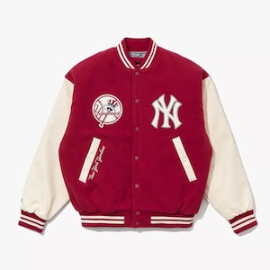 New York Yankees MLB Jacket Red Wool & White Leather Vintage Bomber Varsity Jacket Unisex Custom Jacket