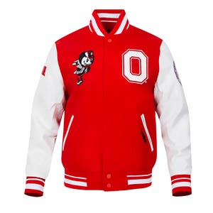 Retro Ohio State University Varsity Jacket Red Wool White Leather Personalized Handmade Bomber Gift Jacket Unisex Jacket
