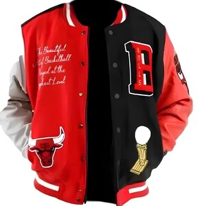Retro Chicago Bulls Varsity Jacket Personalized Vintage Bomber jacket Kids and Adults College Leather jacket