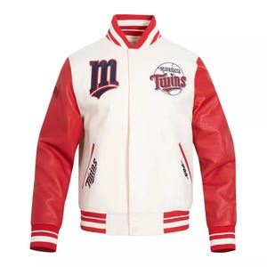 Men Letterman Minnesota Twins White Wool & Red Leather Bomber Vintage Varsity Jacket College, Streetwear Fashion Jacket For Kids And Adults