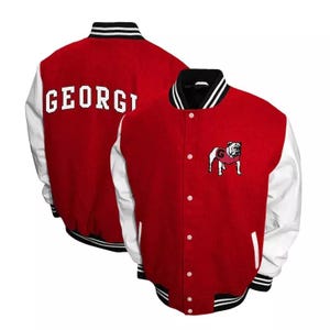 Letterman Georgia Bulldogs Varsity Jacket Red Wool White Leather Vintage Bomber Jacket Unisex Jacket