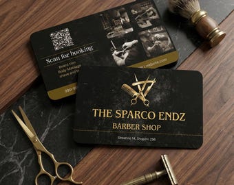 Bearbeitbare Gold Black Barber Visitenkarte, professionelle Grooming Branding Vorlage (digitaler Download)
