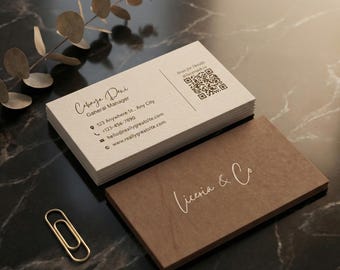 ミニマリストQRコード名刺テンプレート、エレガントな両面デザイン（Canva編集可能デジタルダウンロード）