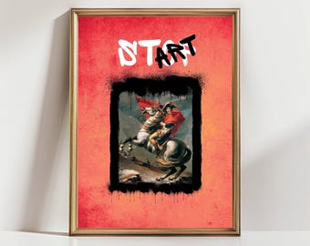 Start Printable Wall Art Modern Graffiti Style Poster Red Bold  Art Print Vintage Classical Painting Mashup Instant Download Digital