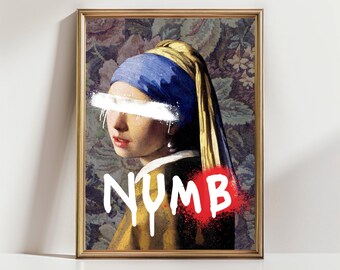 Arte de grafiti moderno imprimible, arte de pared, chica con un pendiente de perla, póster de arte callejero, arte urbano, impresión digital contemporánea para el hogar, descarga