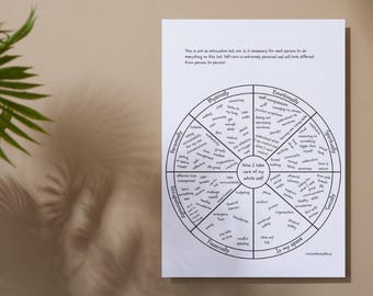 Self-Care Worksheet: Holistic Wellness, Mental Health Therapy Tool (Printable PDF)