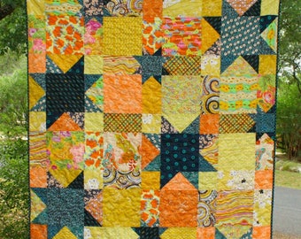 Sale - Stargazer Bed or Lap Quilt Pattern  62&quot; x 76&quot; by Running Doe Quilts for Villa Rosa Designs - Fat Quarter friendly