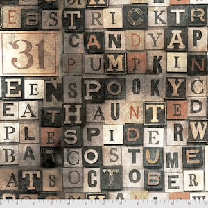 Regions Beyond by Tim Holtz for Free Spirit - 1/2 Yard Halloween Type Print Block Words