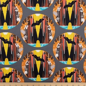 Sale 25% Off - Bat Cave by Charley Harper for Birch Organic Fabrics - Half Yard of Brightly Colored Bat Cave in Circles on Grey