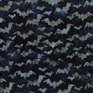 Spellbound Batik from Timeless Treasures - 1/2 Yard Gray Bats on Black - Halloween Batik