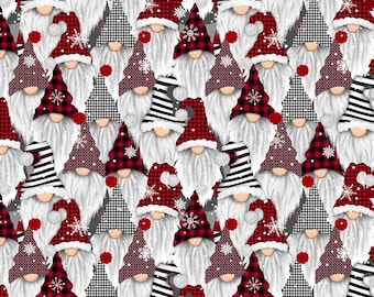 Sale - Snow Gnomes from Timeless Treasures - Half Yard Packed Gnomes Red Gray - Christmas gnomes