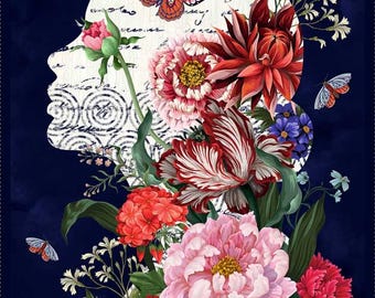 Cameo Auftritt von Satin Moon Designs von Blank Quilting - 1 Yard Panel - Digitaldruck Blumen und Frauen Silhouette