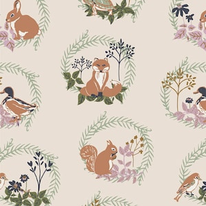 Sale - Lilliput from Art Gallery Fabrics - 1/2 Yard Forest Friends - Cameos Fox, Bunny, Duck, Turtle, Squirrel