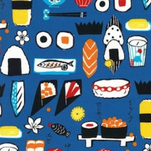 Sale - Yukata Loa from Kokka - 1/2 Yard Sushi on Bright Blue