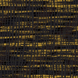 Sale - Sale - Shiny Objects Glitz and Glamour from RJR Fabrics - 1/2 Yard Onyx Silk Scarf with Gold Metallic - Modern Gold Black Grid