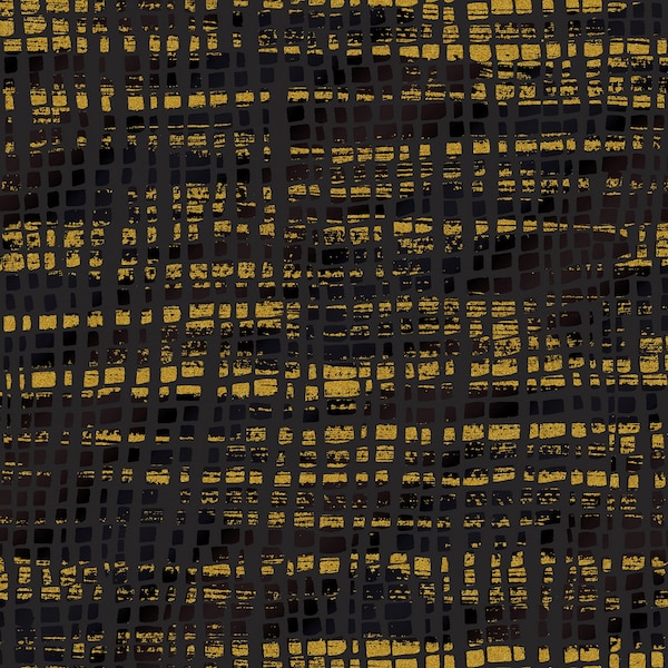 Shiny Objects Glitz and Glamour from RJR Fabrics - 1/2 Yard Onyx Silk Scarf with Gold Metallic - Modern Gold Black Grid