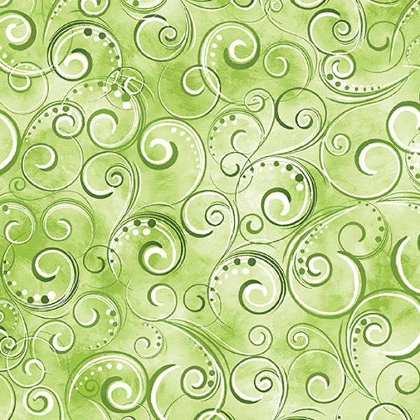 Spring Green Pearl Splendor from Canvas Studios for Benartex - 1/2 Yard - Filigree with Metallic Accents on Blended Bright Spring Green