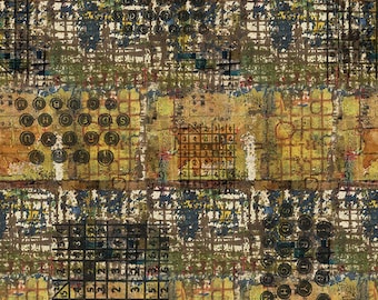 Storyboard by Seth Apter for free Spirit Fabrics - 1/2 Yard Type - Amber - Modern Distressed Type Keys, Number Grids