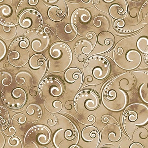 Sale 25% Off - Dark Taupe Pearl Splendor from Canvas Studios for Benartex - 1/2 Yard - Blended Dark Taupe Filigree with Metallic Accents
