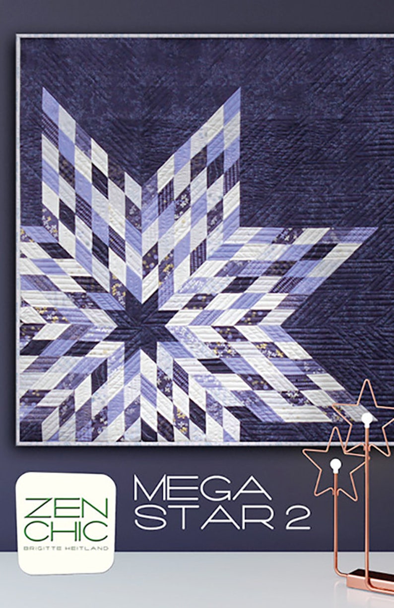 Jelly roll Friendly Mega Star 2 by Zen Chic Quilt Pattern for 49 x 49 Finished Graphic Modern Lone Star