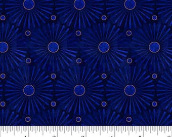 Cameo Auftritt von Satin Moon Designs von Blank Quilting - 1/2 Yard Sunbursts - Moderne Geometrische Sonnen Blau auf Blau