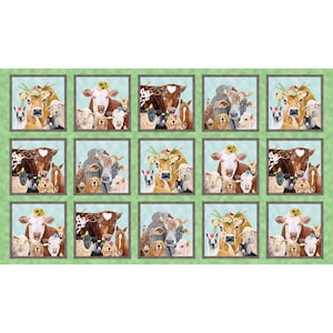 Sale 25% Off - Happy Farm from Studio E Fabrics - 24&quot; x 44&quot; Panel Cows, Sheep, Horses, Goats, Dogs