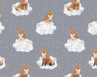 Earthen from Art Gallery Fabrics - 1/2 Yard Foxnest Haze - Foxes on Gray