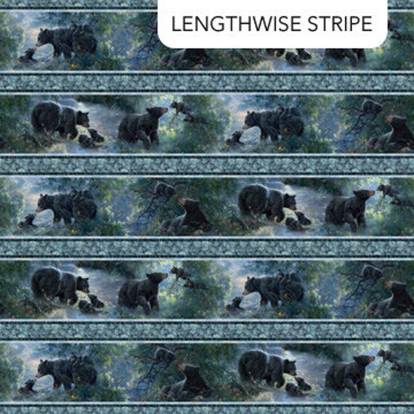 Moonlight Kisses from Northcott Fabrics - 1 Yard Black Bear Border Stripe